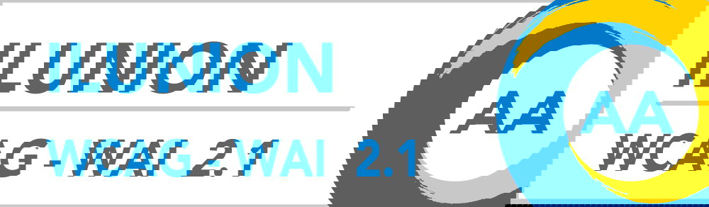 ILUNION logo with WCAG WAI 2.1 AA compliance badge in blue and yellow design.