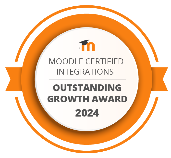 Moodle Certified Integrations Outstanding Growth Award 2024 badge.