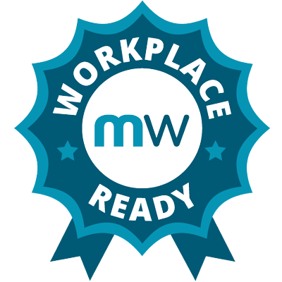 Blue badge with "Workplace Ready" and "mw" logo in the center.