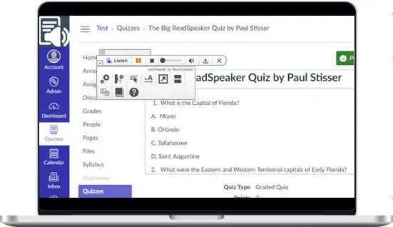 Laptop screen displaying an online quiz interface.