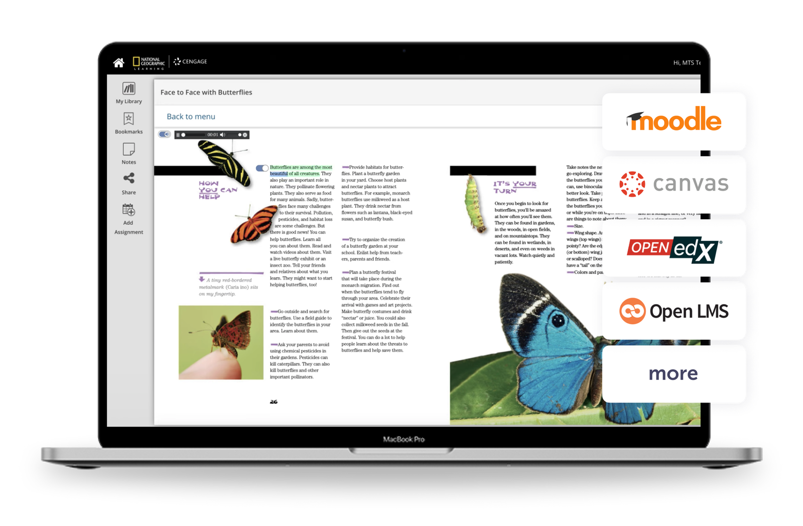 Interactive digital lesson on butterflies with educational resources and platform logos.