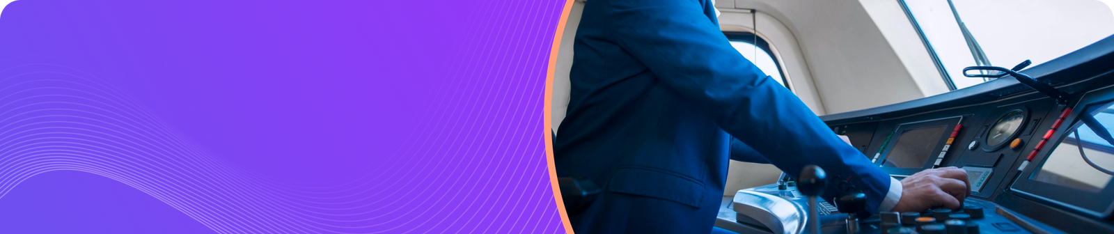 Person in a suit operating a control panel in a modern cockpit with vibrant background.