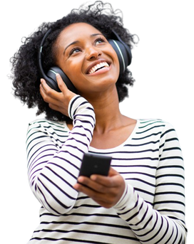 A woman listening to music with headphones