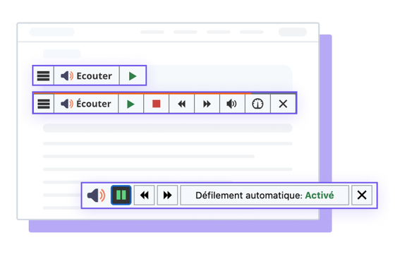 Illustrations de l'outil WebReader ReadSpeaker avec défilement automatique activé.