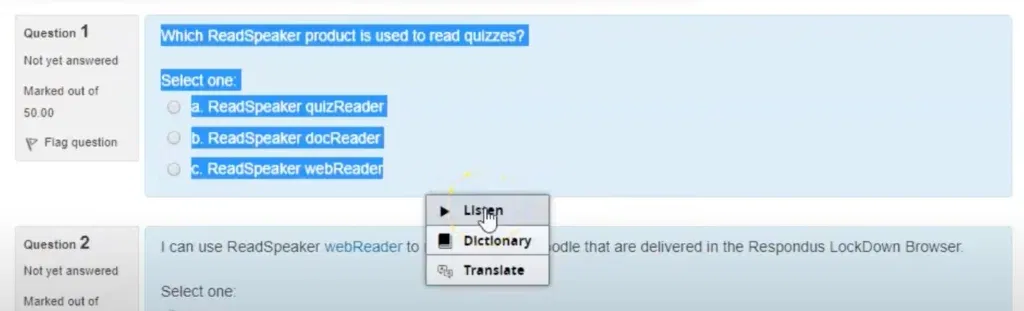 How ReadSpeaker works with Brickfield - Brickfield’s accessibility checker screenshot used to improve the accessibility of the Moodle Quiz questions