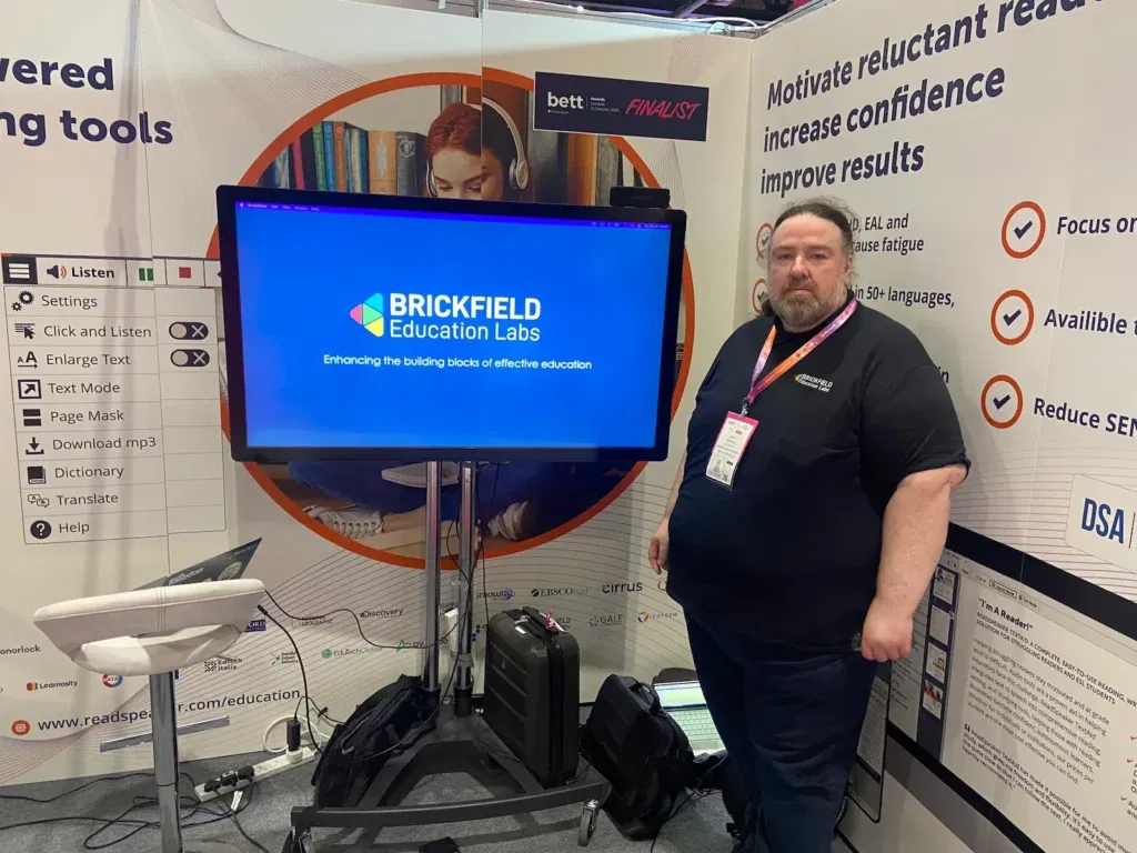 Gavin Henrick, founder of Brickfield demo-ing how ReadSpeaker works with Brickfield on our stand at the recent Bett event