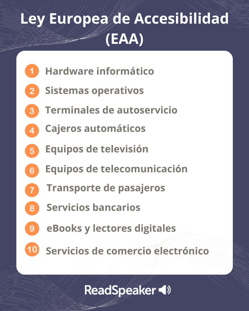 Qué cubre la Ley Europea de Accesibilidad (EAA).