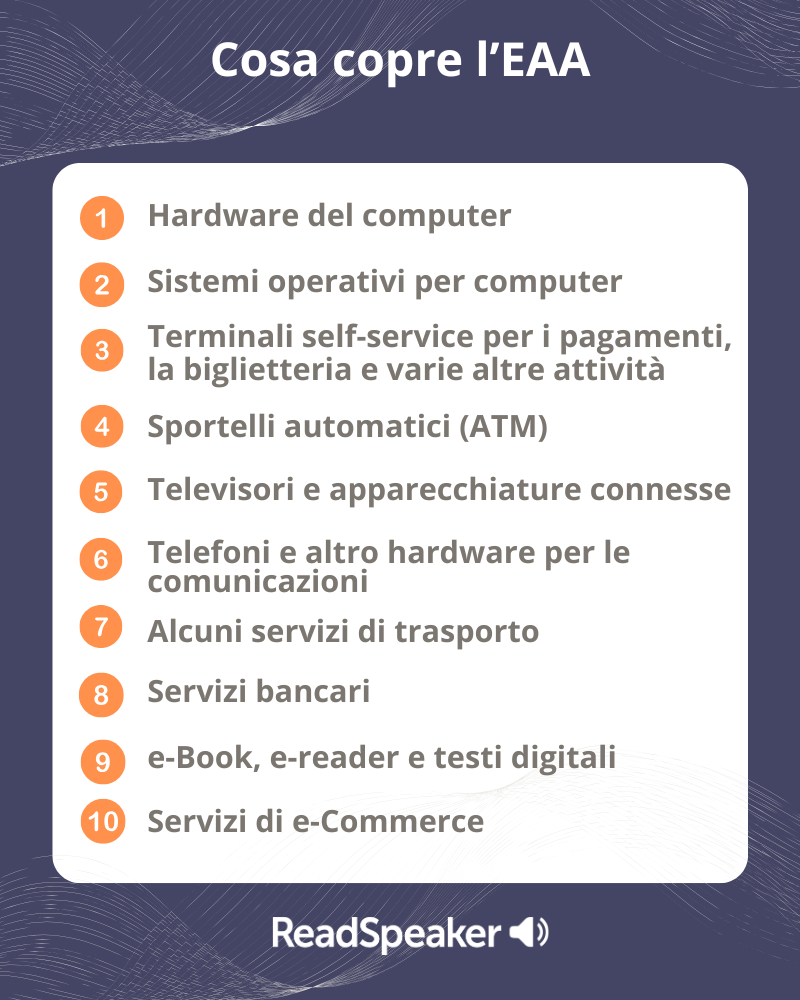 Cosa copre la legge europea sull'accessibilità (EAA).