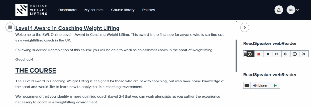 webReader on the British Weight Lifting website.