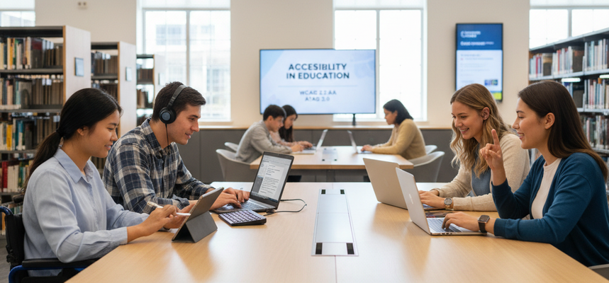 4 students in a library.