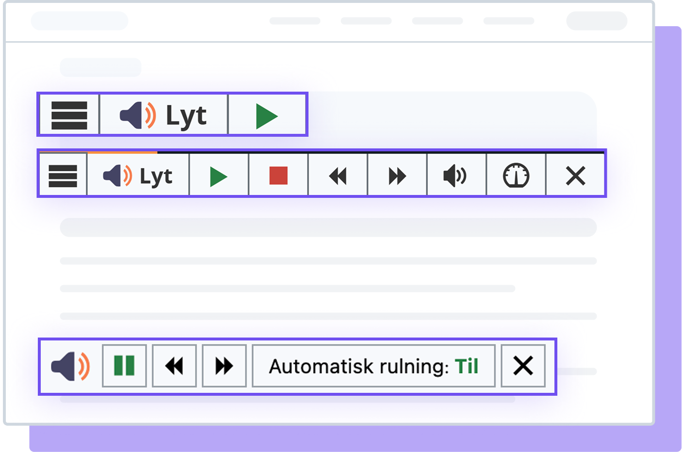 Illustration af ReadSpeaker webReader-værktøjet med automatisk scrolling aktiveret.