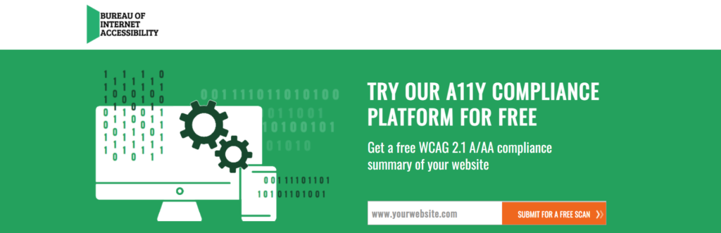 Skärmdump av plattformen för efterlevnad A11Y från Bureau of Internet Accessibility.